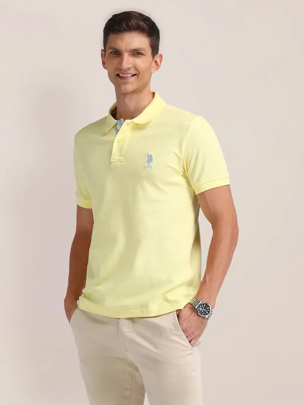 U S POLO ASSN yellow plain cotton t-shirt
