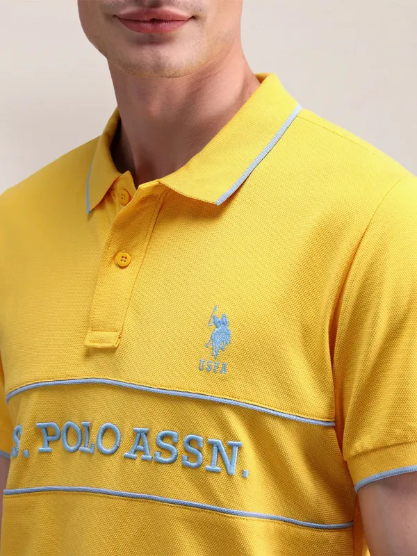 U S POLO ASSN yellow plain cotton t-shirt for men