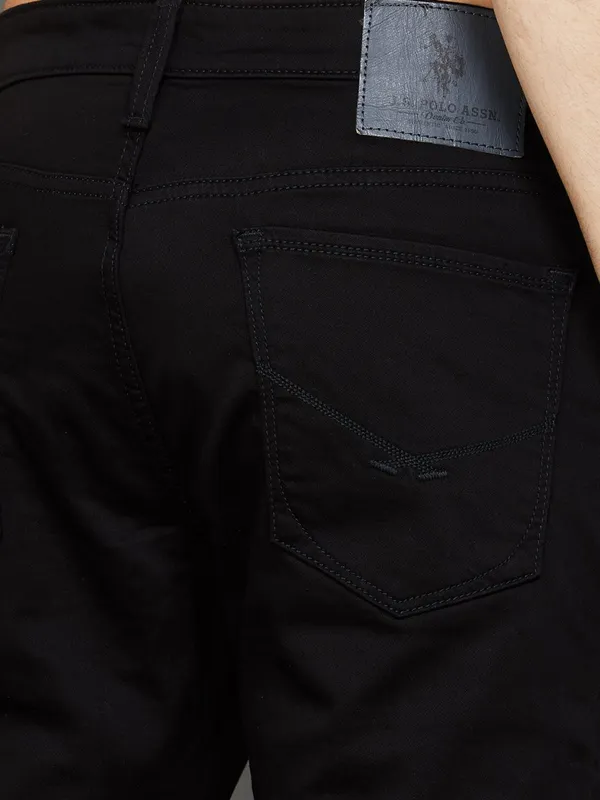 U S POLO  black solid denim slim tapered fit