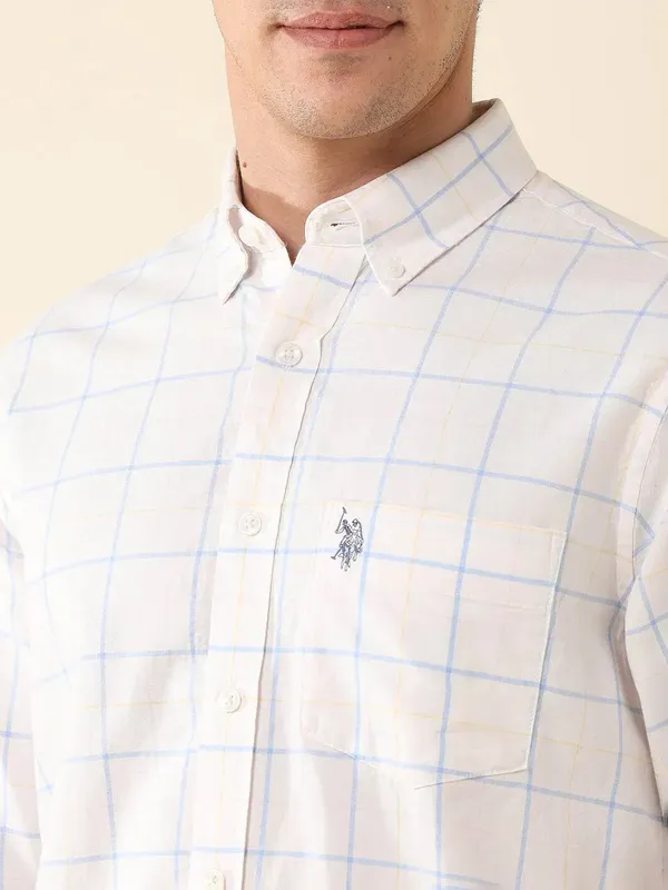 U S POLO ecru beige casual wear flannel shirt for men