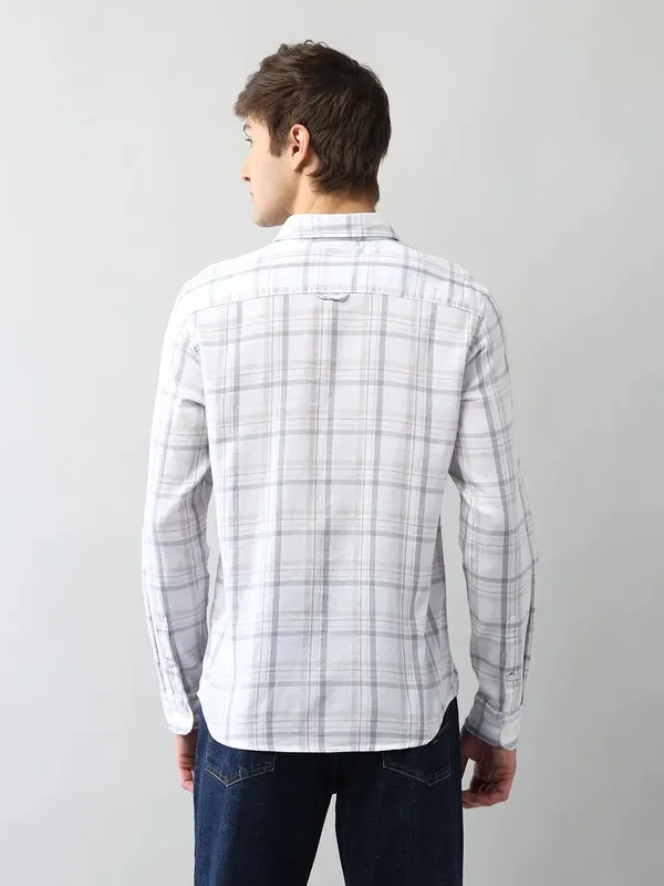 U S POLO ecru beige flannel casual shirt for men