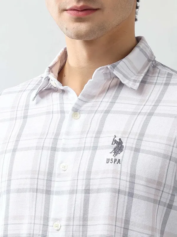 U S POLO ecru beige flannel casual shirt for men
