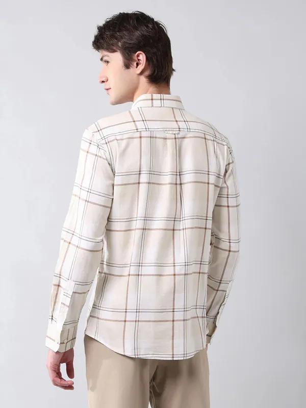 U S POLO ecru beige flannel casual wear slim fit shirt