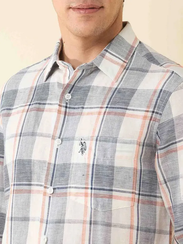 U S POLO flannel navy casual wear shirt for men