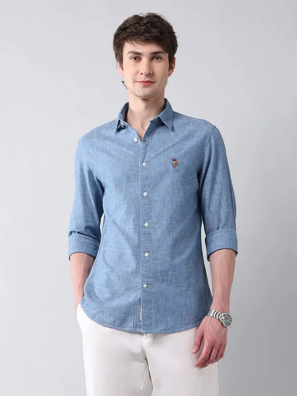 U S POLO indigo blue flannel shirt for men