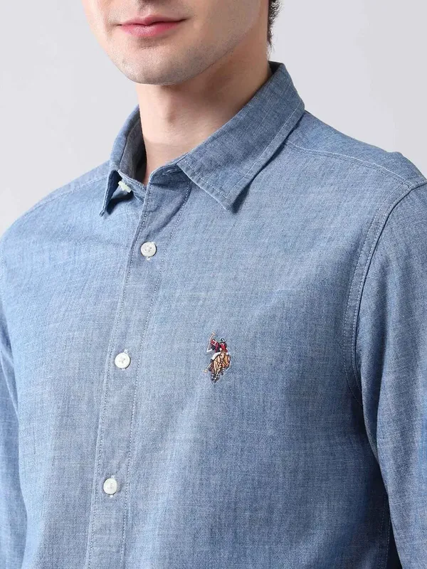U S POLO indigo blue flannel shirt for men