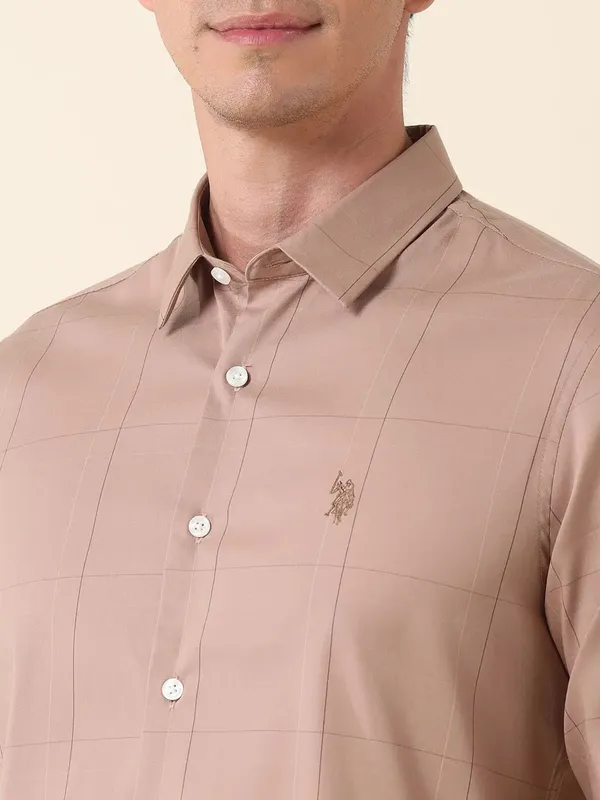 U S POLO light brown checkered slim fit shirt