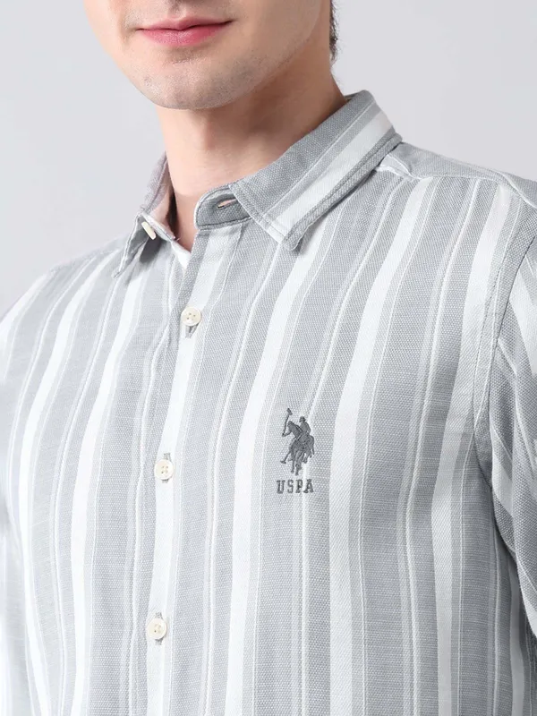 U S POLO light grey striped casual shirt for men