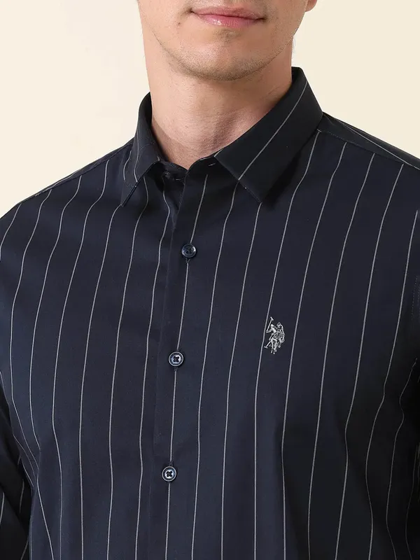 U S POLO navy striped casual wear mens shirt