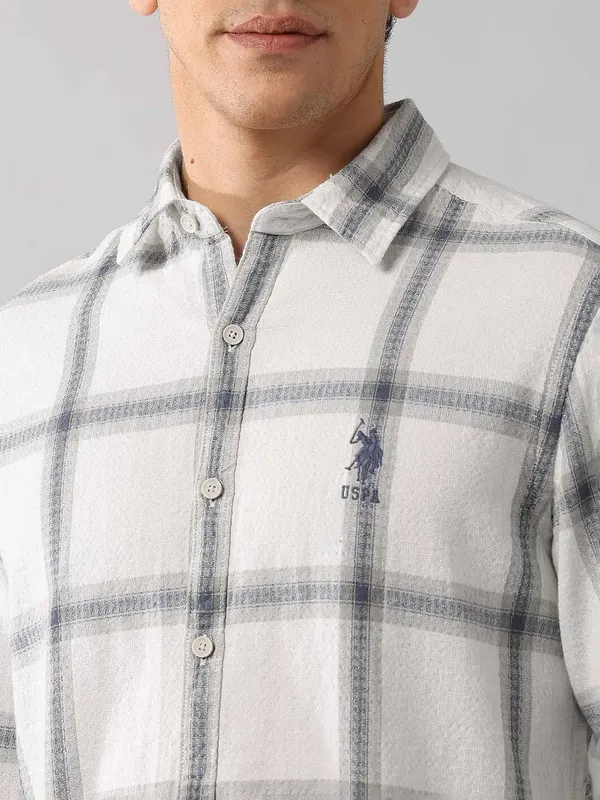 U S POLO off white flannel casual shirt for men