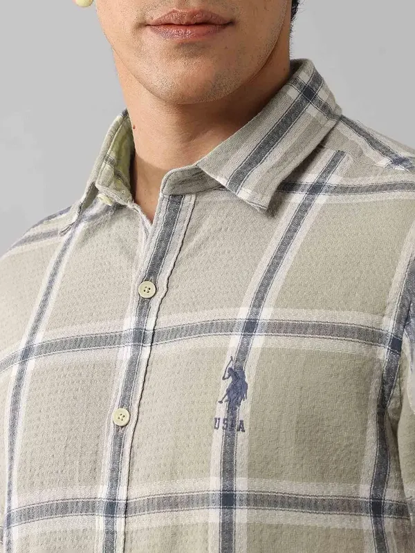 U S POLO olive flannel casual shirt for men