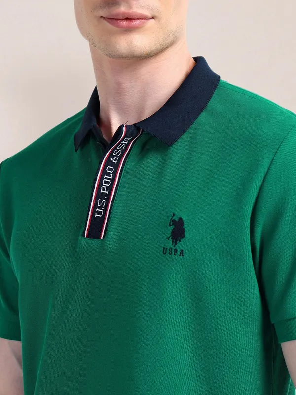 U S POLO plain green cotton slim t-shirt