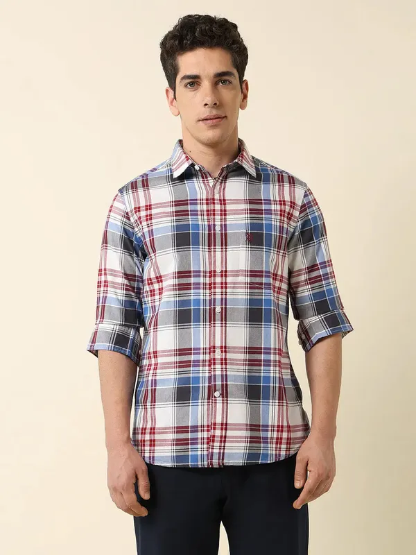 U S POLO red flannel casual wear slim fit mens shirt