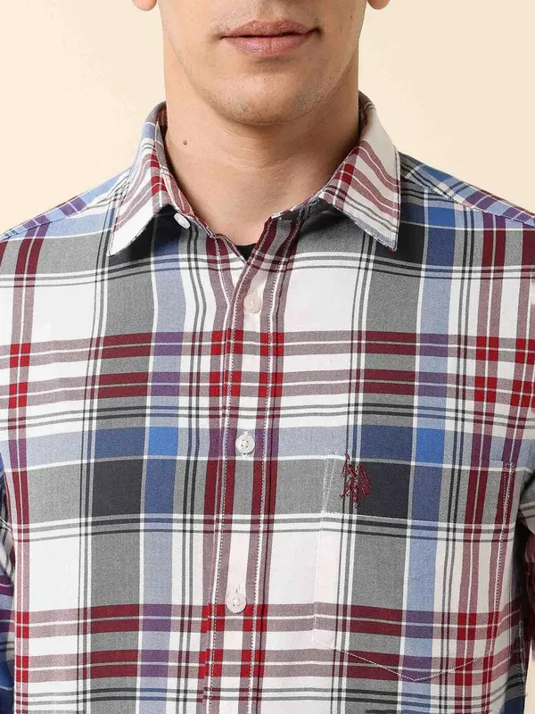 U S POLO red flannel casual wear slim fit mens shirt