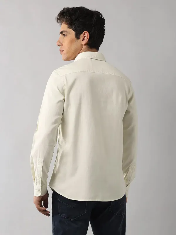 U S POLO solid beige casual slim fit shirt