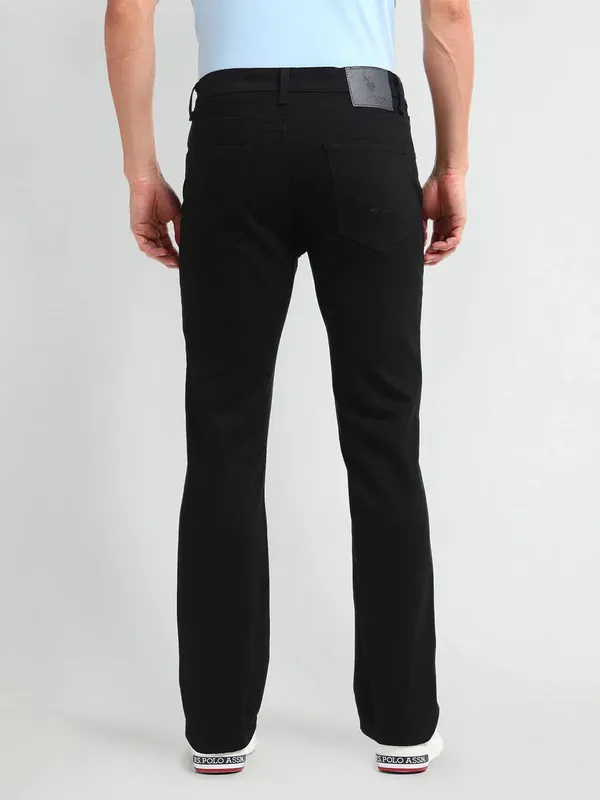 U S POLO solid black straight fit denim jeans