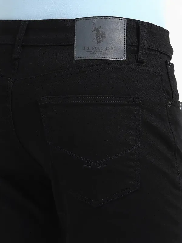 U S POLO solid black straight fit denim jeans