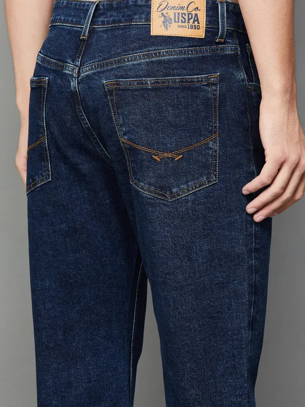 U S POLO solid blue straight fit denim jeans