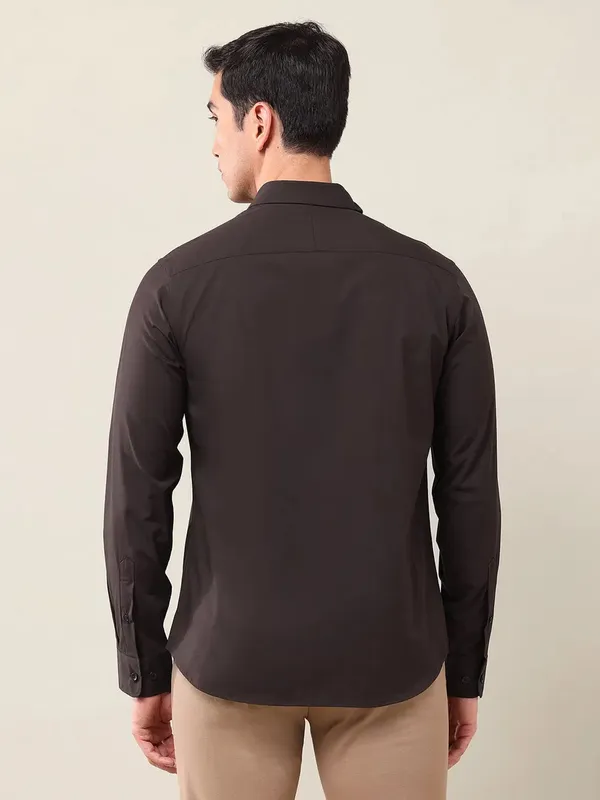 U S POLO solid brown casual wear shirt for men