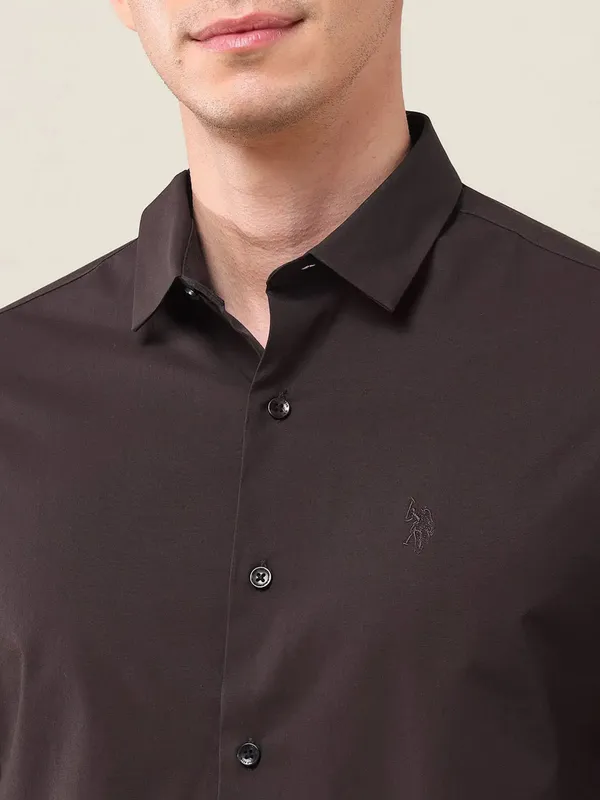 U S POLO solid brown casual wear shirt for men