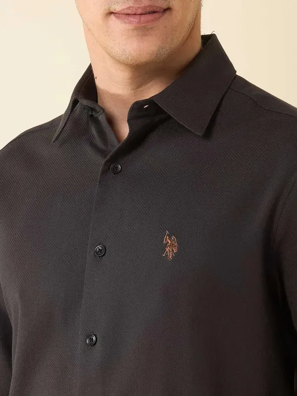 U S POLO solid choco brown casual wear cotton shirt