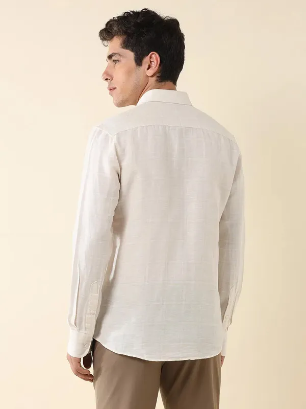 U S POLO solid cream casual wear cotton shirt