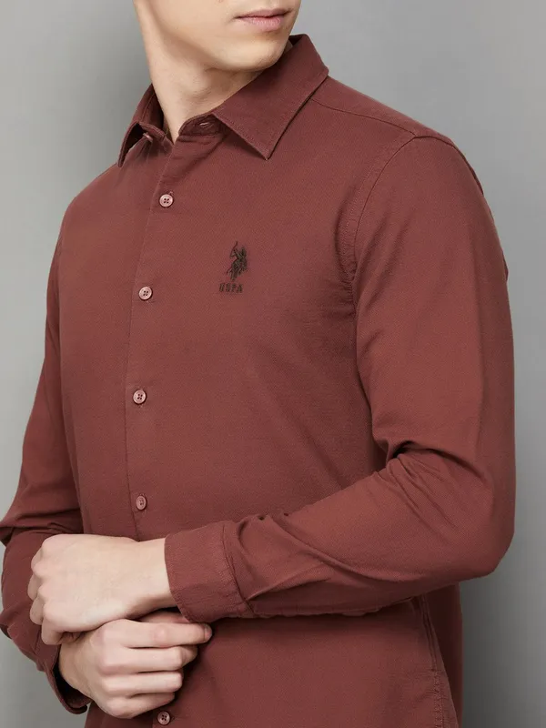 U S POLO solid rust red classic casual shirt