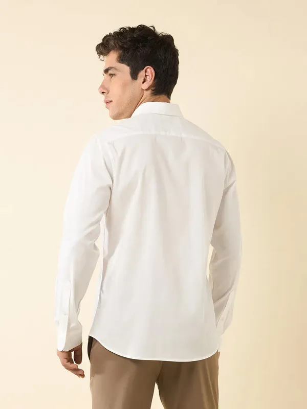 U S POLO solid white cotton casual wear shirt