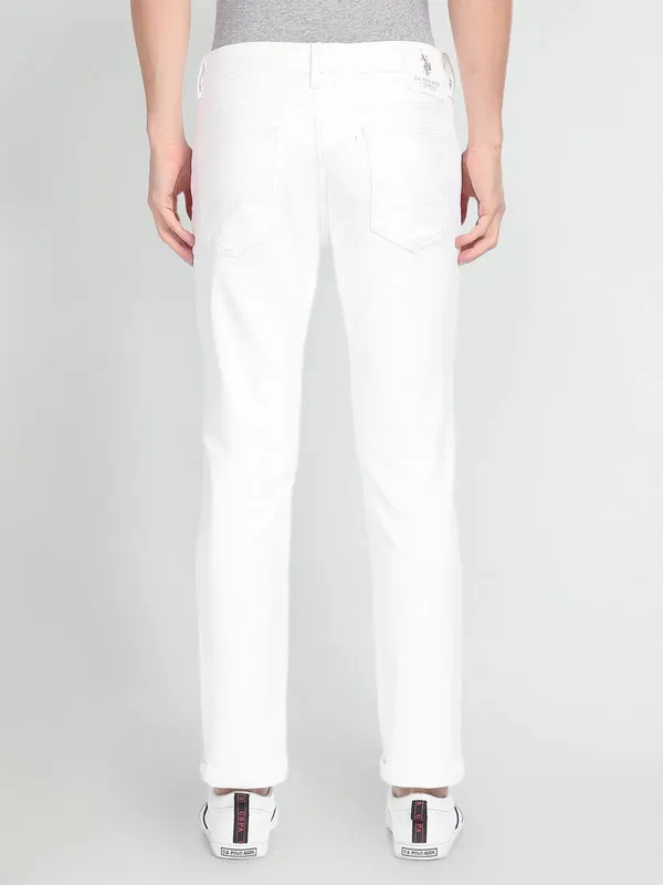 U S POLO solid white slim taper fit denim for men