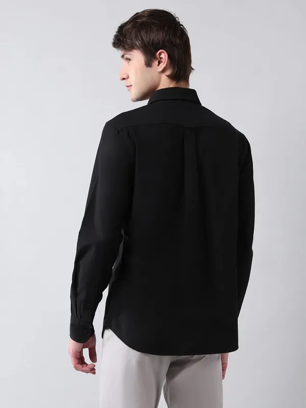 U S POLO striped black slim fit cotton shirt