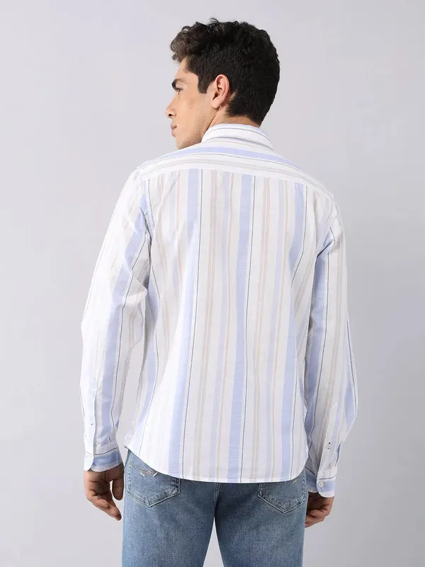 U S POLO striped light blue casual cotton shirt