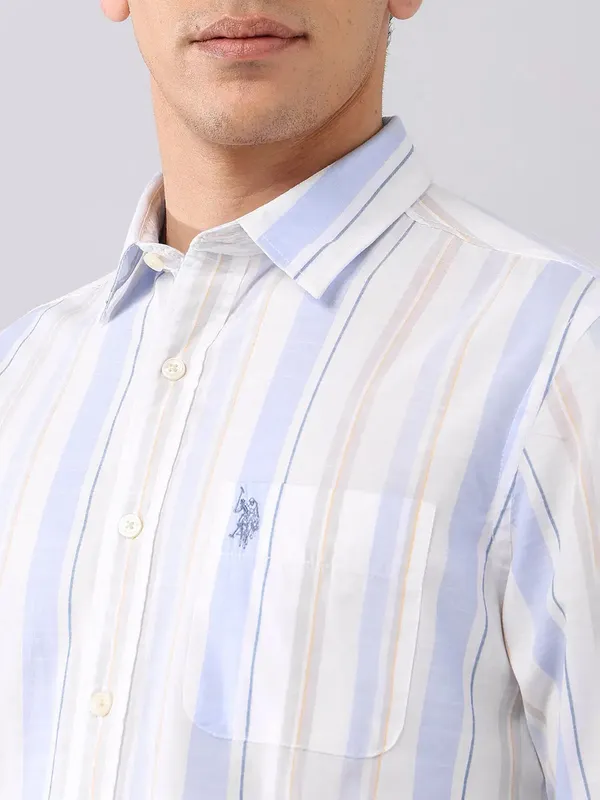 U S POLO striped light blue casual cotton shirt