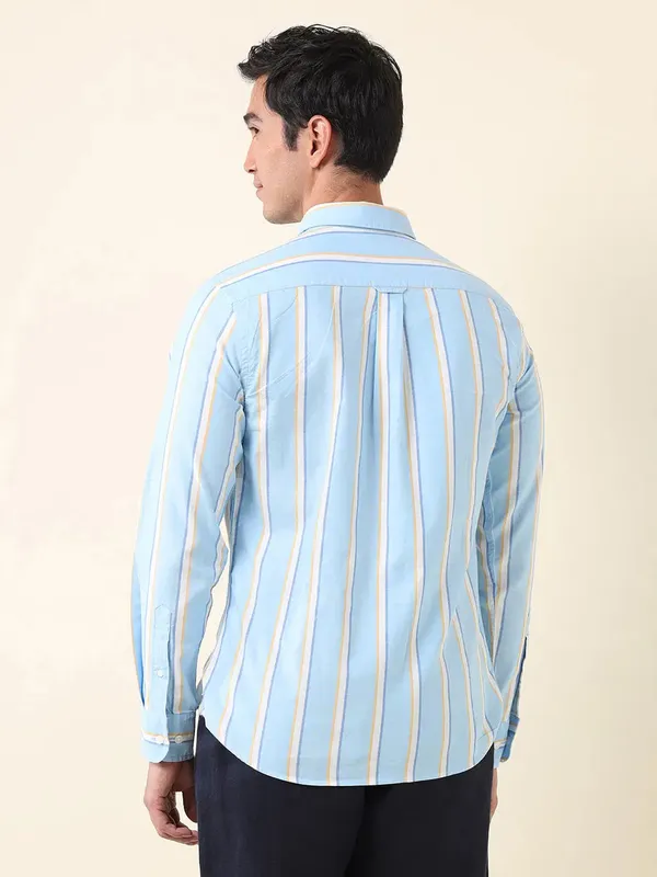 U S POLO striped sky blue cotton shirt for men