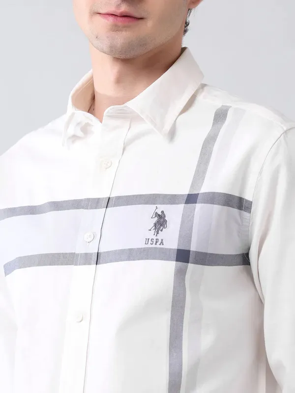U S POLO striped white casual wear slim fit shirt