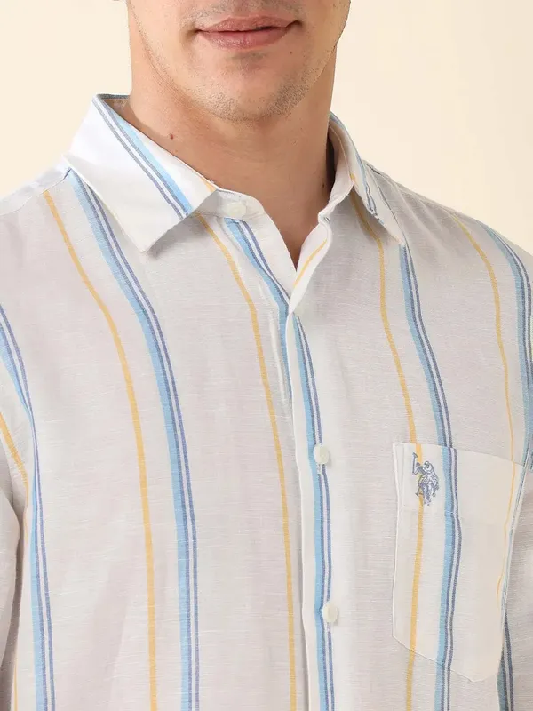 U S POLO striped white cotton casual shirt collection