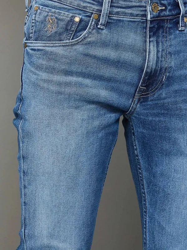 U S POLO washed blue denim slim tapered fit