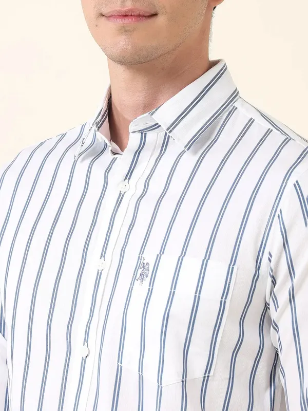 U S POLO white and black classic striped shirt