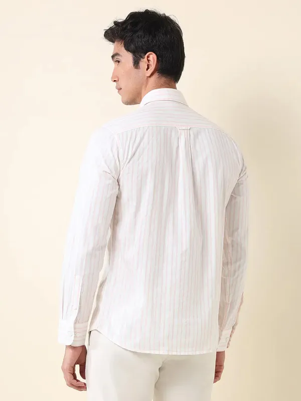 U S POLO white and peach striped mens casual shirt