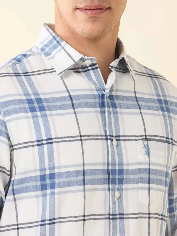 U S POLO white flannel casual wear shirt for men