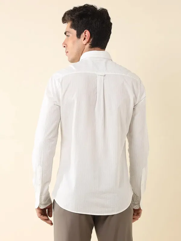 U S POLO white striped casual slim fit shirt