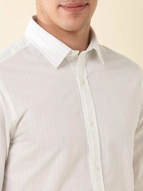U S POLO white striped casual slim fit shirt