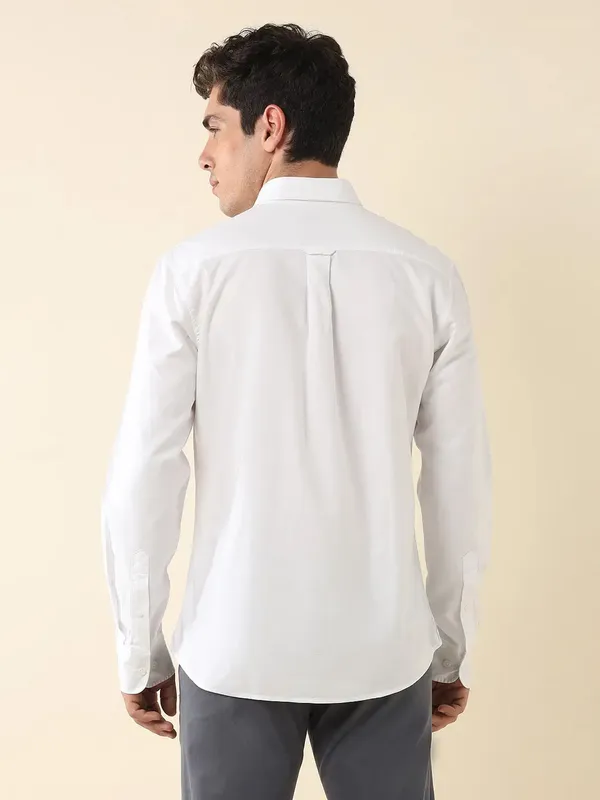U S POLO white striped patterned slim fit casual shirt