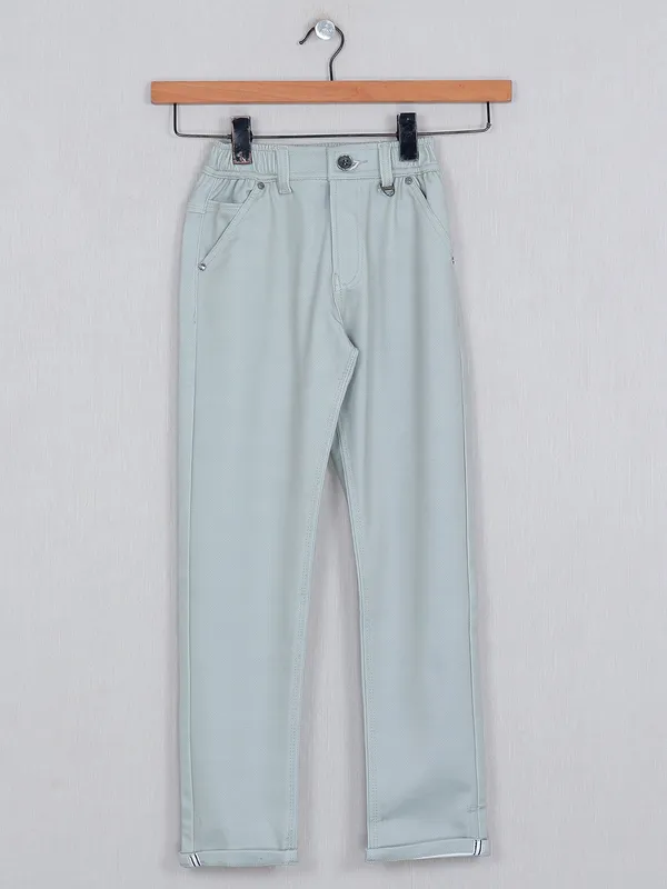 U-tex solid pista green boys cotton trouser