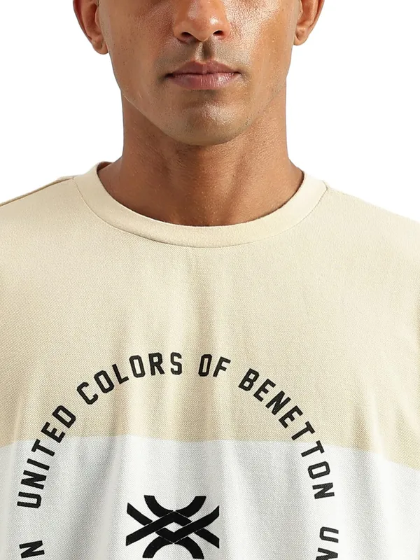 UCB beige cotton printed t shirt