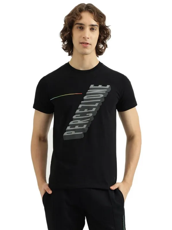 UCB black cotton men t-shirt with print