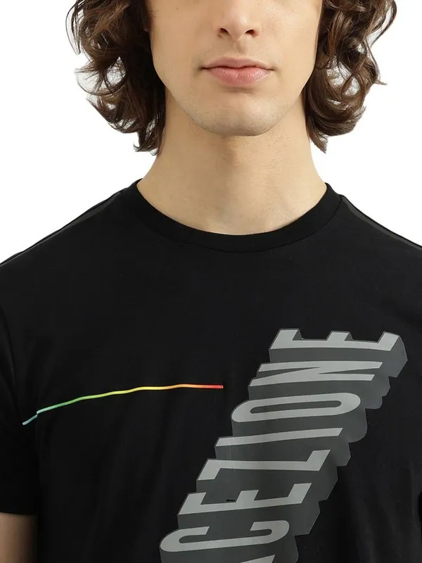UCB black cotton men t-shirt with print