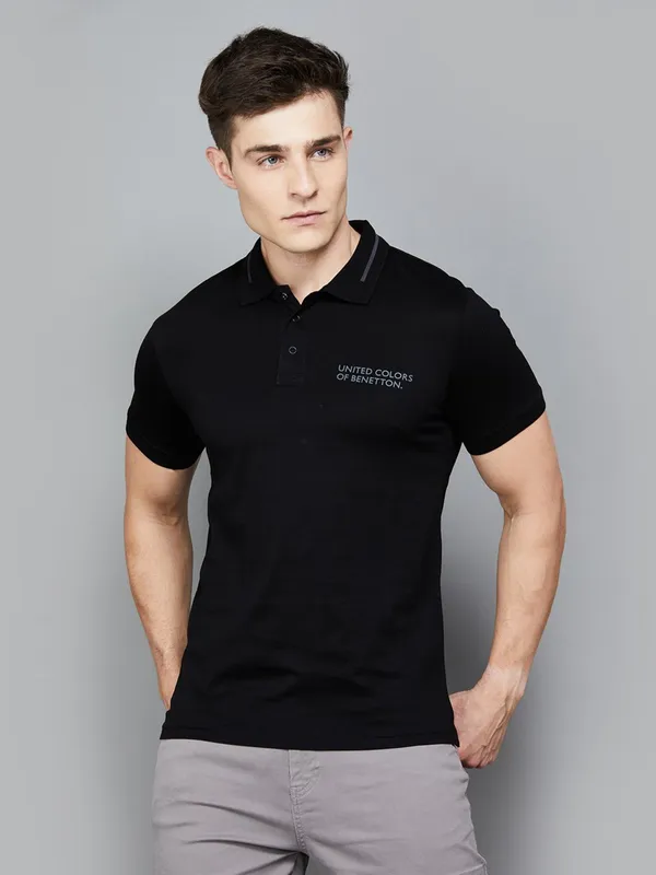 UCB black cotton plain t-shirt for men