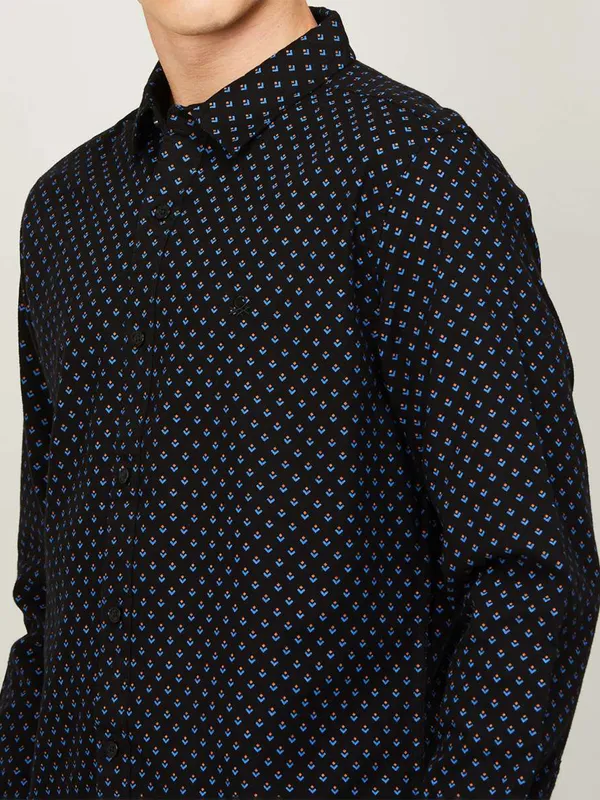 UCB black cotton printed shirt for men