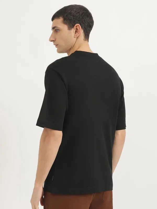 UCB black cotton slim fit t-shirt for men