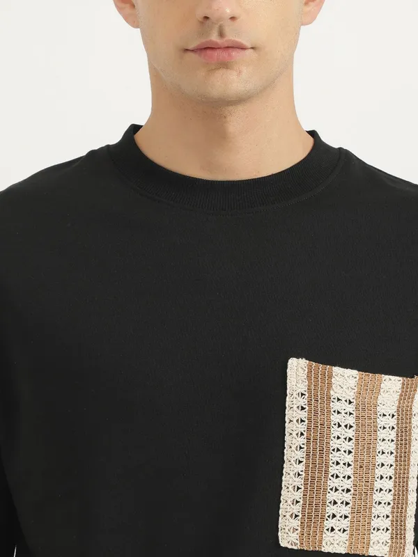 UCB black cotton slim fit t-shirt for men